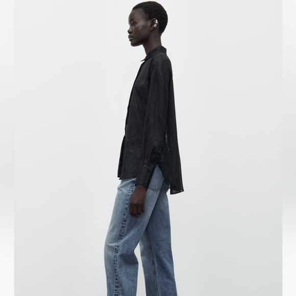 NWT/ Sz XSmall/ Shirt with lapel collar L/S /Metallic thread detail. - Picture 3 of 8